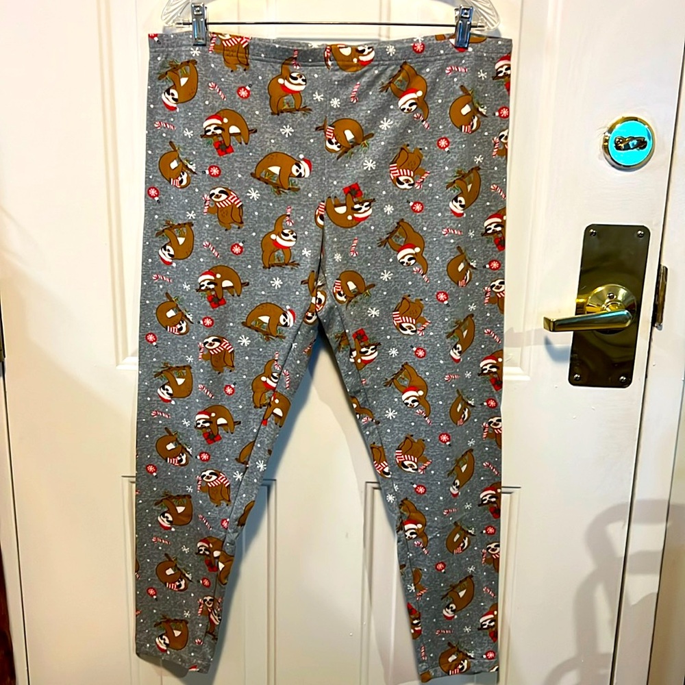 NWOT 🦥🎄 TIME & TRU GRAY WINTER HAT SLOTH FLEECE LINED LEGGINGS Women’s XXL 20 - Picture 3 of 6